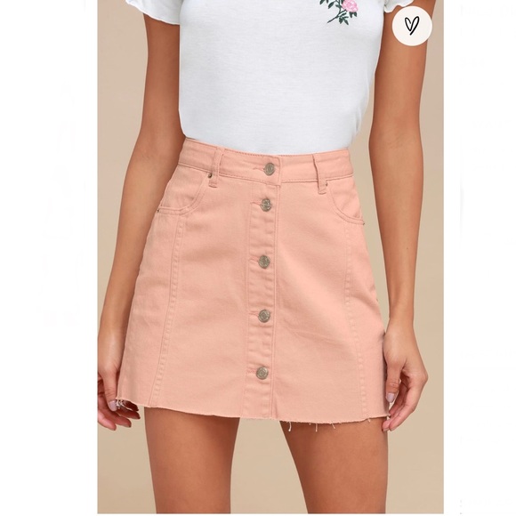 Lulus Nico blush pink denim mini skirt. NWOT - Picture 3 of 8